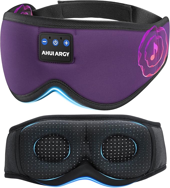 Ice Silk Sleep Mask with Headphones, Sleep Headphones for Side Sleeper with 3D Cups, Bluetooth 5.4 Sleeping Eye Mask, Total Blackout Sleeping Headphones for Women Men(Purple)