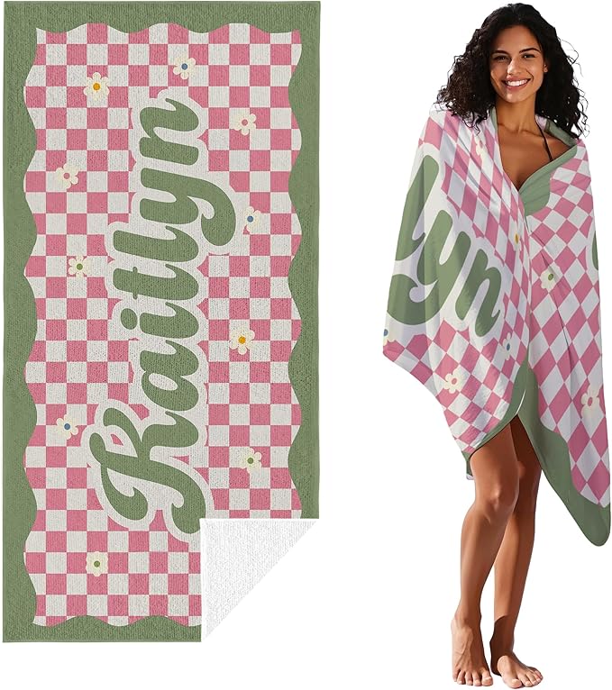 JML Personalized Beach Towel with Name, Custom Flower Beach Towel, Customized Microfiber Pool Towel, Quick Dry & Absorbent Swim Towel for Adult,Anniversary, Birthday, Summer Holiday,Vacation