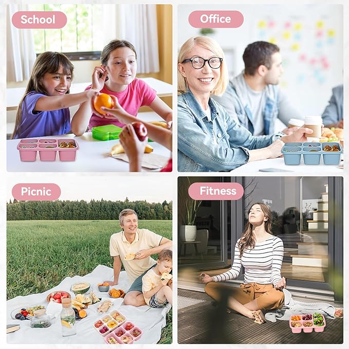 Bento Lunch Box with Reusable, 5 Compartment Bento Box for 4 Pack, Bento Snack Containers for Travel and Work