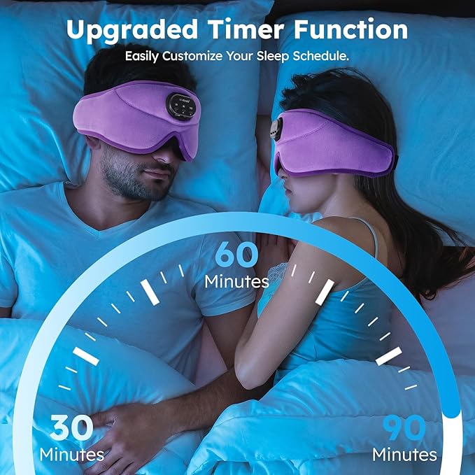 LC-dolida White Noise Sleep Mask, 3D Sleep Headphones with 16 Soothing Sounds, Bluetooth 5.4 Sleep Eye Mask with Timer, Total Blackout Sleeping Headphones for Side Sleeper(Purple)