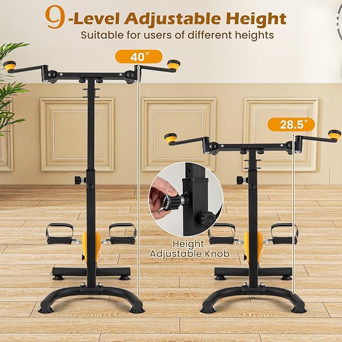 GYMAX Pedal Exerciser for Seniors, Hand Arm Leg and Knee Folding Pedal Exercise Bike with Adjustable Handgrip, Resistance and Height, Home Indoor Fitness Equipment for Rehabilitation