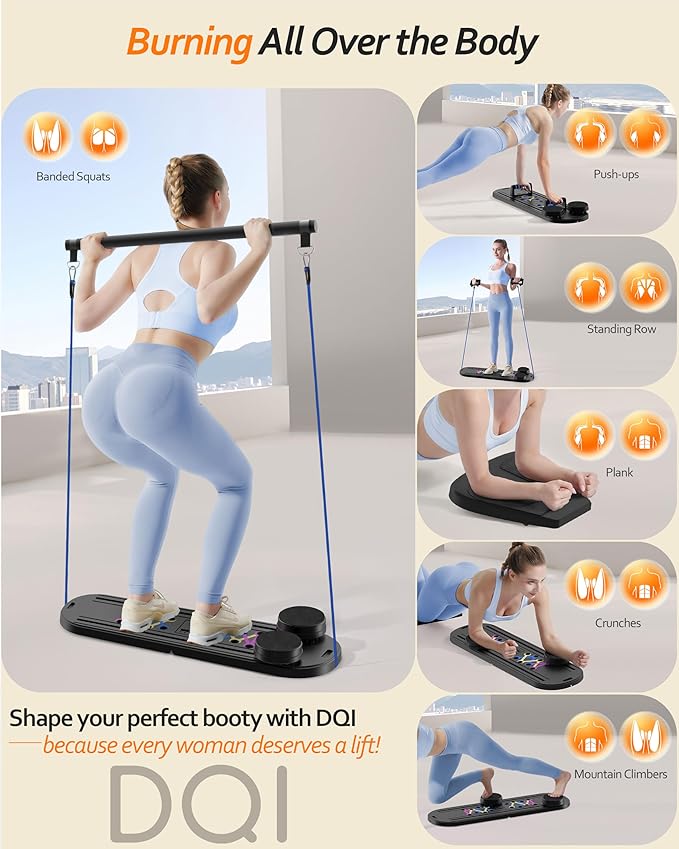 Pilates Board Pilates Reformer Set, Multifunctional Pilates Board for Home Workout, Foldable Abs Core Trainer Board,Pilates Board for Women, Men & Beginners for Full-Body Workouts