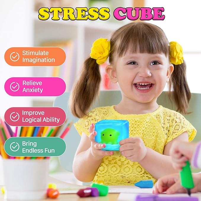 Squishy Stress Cube Fidget Toys Adults - Glow in The Dark Octopus Sensory Toys for Kids with Autism Stress Balls for Kids Squeeze Toys for Anxiety Stress Relief Gifts
