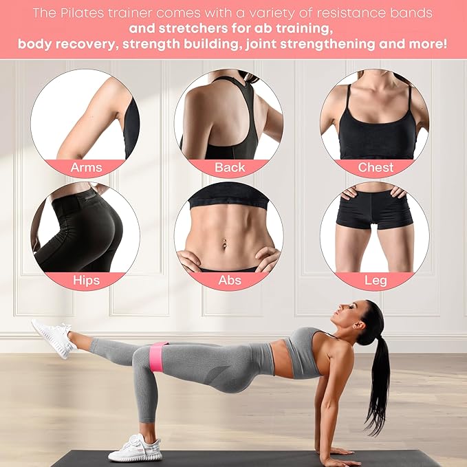 13 Pcs Pilates Essentials Kit for Women, Home Workout Equipment Set with 9.8” Ball, Magic Circle, Accessories, Perfect for Beginners to Toning & Fitness, Pink