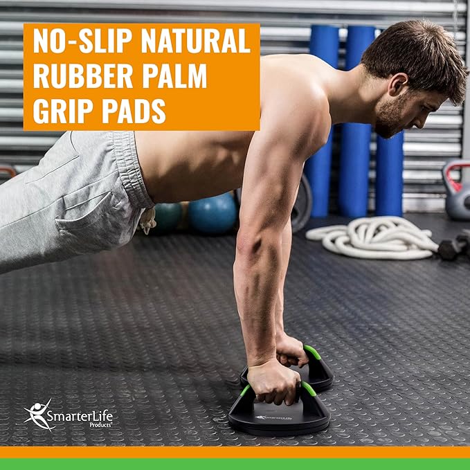 SmarterLife Push-Up Bar for Men & Women - Push-Up Handles for Floor to Prevent Elbow & Wrist Strain, Wide Grips with Non-Slip Rubber Pads for Comfort - Two Push-Up Bars & Workout Guide Included