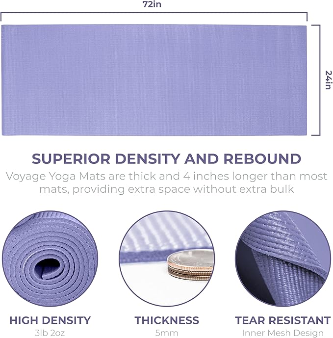Sunshine Yoga Voyage Yoga Mat, 6 Pack, 72" x 24" Professional Studio and Gym Bulk Yoga Mats, 5mm Thick, Durable, Anti-Tear, Non Slip Fitness and Exercise Mats