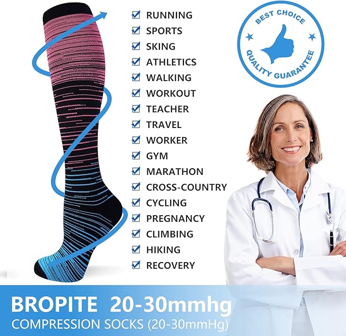 bropite Compression Socks for Women & Men Circulation-Support Knee High Socks 20-30 mmhg-Best for Running,Medical,Nurse,Travel
