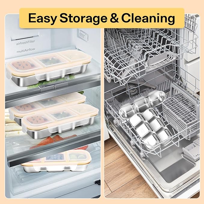 Stainless Steel Snack Containers, Reusable Snack Containers with Lids Stainless Steel Lunch Box with 3 Compartment Divided Food Storage for Home Work Travel Outdoor Camping (Yellow 1 Pack)