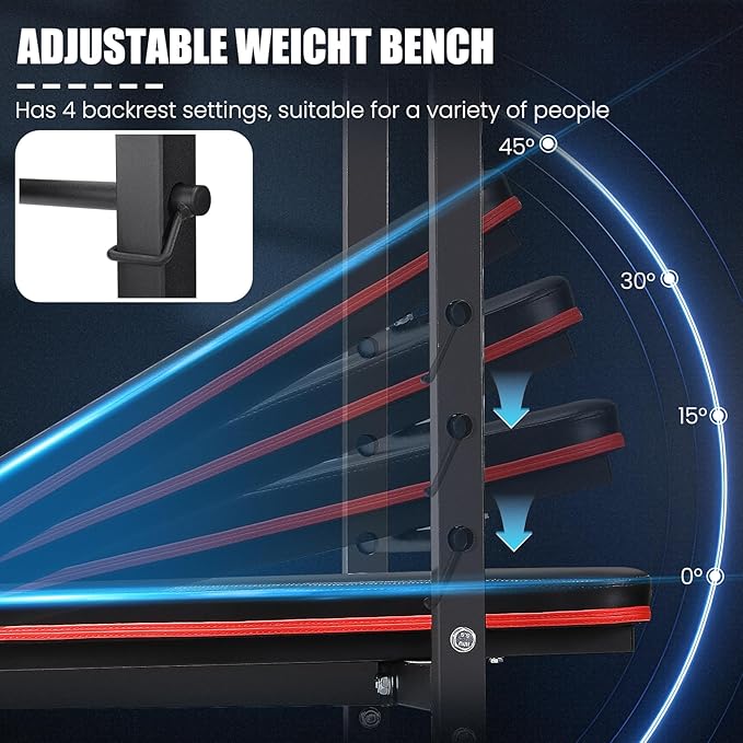 OPPSDECOR 661LBS Weight Bench Set, 8 in 1 Adjustable Bench Press with Squat Rack Leg Extension & Leg Curl Workout Bench with Safety Bar Catches Standard Weight Training Benches for Home Gym