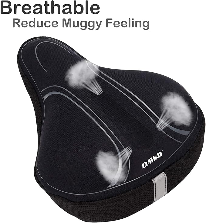 DAWAY Comfortable Bike Seat Cover - C3 Soft Gel & Memory Foam Padded Bike Seat Cushion for Women Men Seniors, Comfort, Fits for Peloton, Stationary, Exercise, Mountain and Cruiser Bicycle Saddles