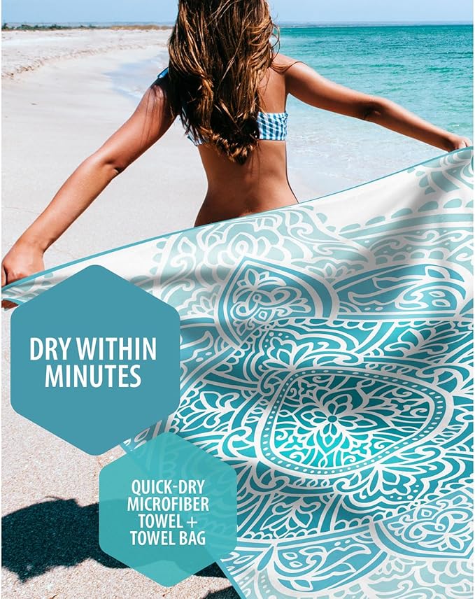 VENTURE 4TH Microfiber Beach Towel: Quick-Dry, Compact, Sand-Free, Absorbent, Sandproof and Lightweight - Perfect for Camping, Beach, and Roadtrips (Ocean Mandala Design | 35x78 inches)