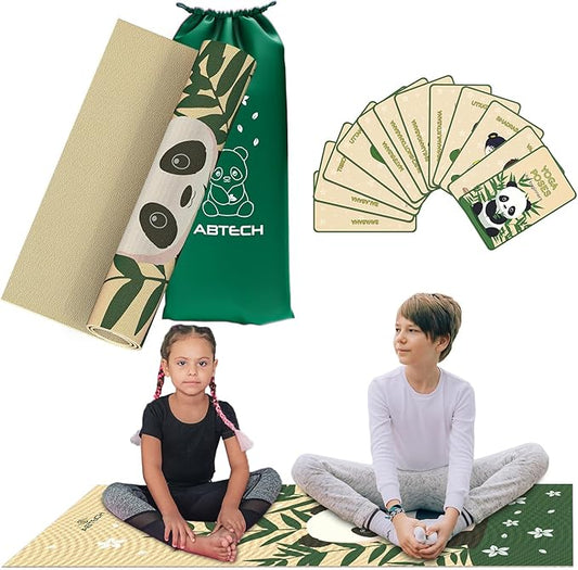 Kids Yoga Mat Set for Boys & Girls - Doll, Unicorn, Mermaid, Panda, Dinosaur and UnderWater - Chemical Free - Non-Toxic - Non-Slip - 60 X 24 X 0.2 Inches - w/ 12 Yoga Cards - Cute Carrier Bag - Ages 3-12