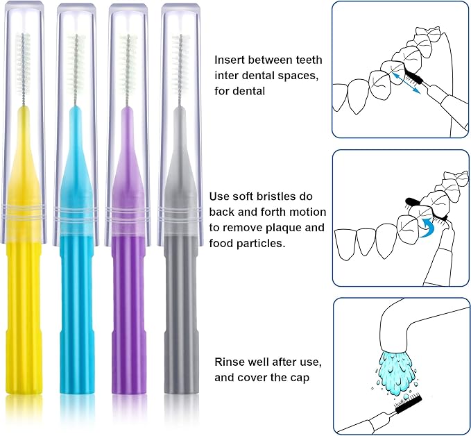 100 Pieces Braces Brush for Cleaner Interdental Brush Toothpick Dental Flossing Head Oral Hygiene Flosser Tooth Cleaning Tool (Light Blue, Yellow, Gray, Purple)