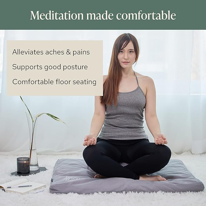 Mindful & Modern Zabuton Meditation Mat - Cotton Filled Yoga and Meditation Pad - Zabuton Meditation Cushion for Kneeling and Sitting Support - Large Rectangular Sitting Floor Pillow for Bench or Zafu