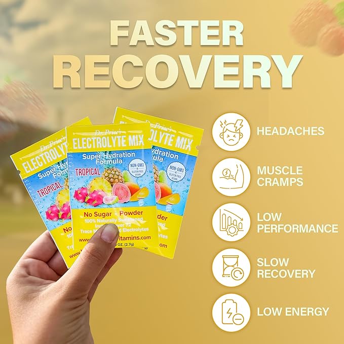 Dr. Price’s Electrolyte Mix | Sugar-Free Hydration Powder with 72+ Trace Minerals | No Sugar, Fast-Dissolving Electrolytes Powder Packets | Tropical (30 Packs)