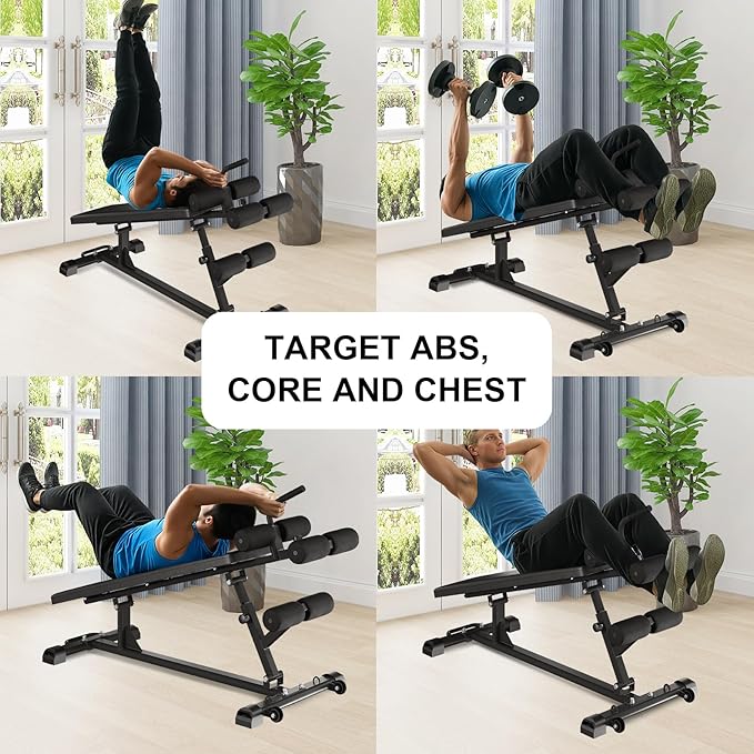 Sit-Up Bench for Core Workouts and Decline Bench Press, Adjustable Weight Bench with Reverse Crunch Handle, Abdominal Workout and Bulgarian Split Squat Equipment