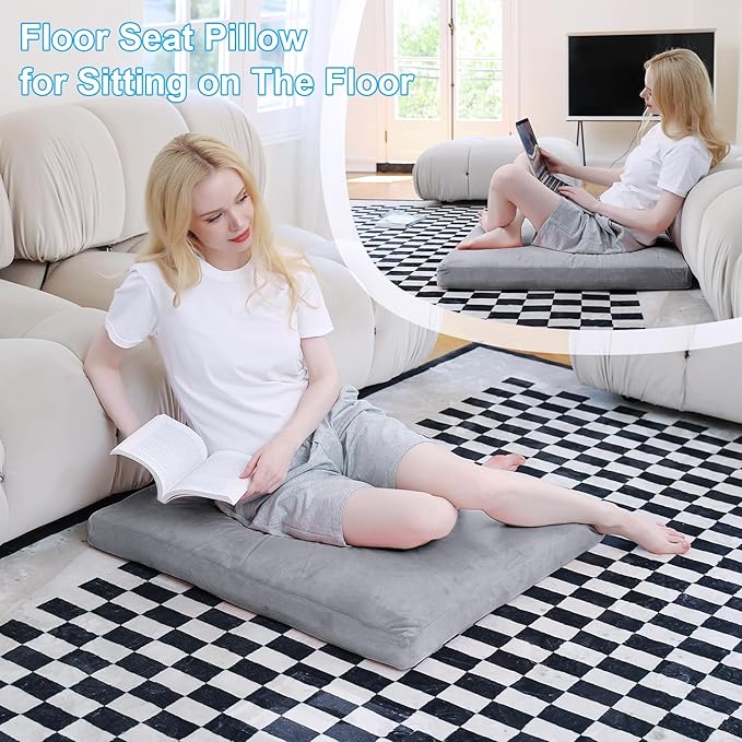 Velvet Zabuton Meditation Mat, 31 * 31 inches, Yoga Meditation Cushion Floor (Gray)