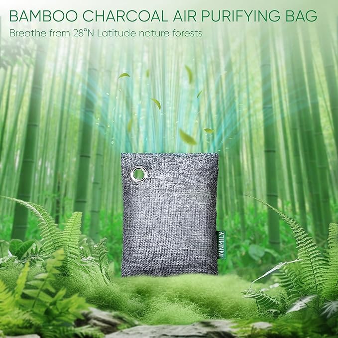 Activated Charcoal Odor Absorber, 8 Pack w Hooks Nature Odor Eliminator for Strong Odor, Bamboo Charcoal Air Purifying Bags, Moisture Absorbers for Fresh Home Car Closet Pet, Smoke Smell Deodorizer