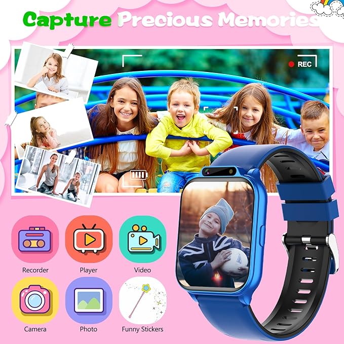 1.85" Kids Watch, AI(Translation/Q&A/Watch Face/Image Recognition)Smartwatches with Heart Rate,Sleep Monitor,Video Music Pedometer,NO APP/Phone, Gifts for 3-12 Years old Boys Girls(Built-in AI, Blue)