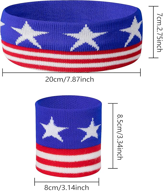 American Flag Sports Headband and Wristband- Striped Sweatband Set for Basketball, Football, Running, Gym, Exercise