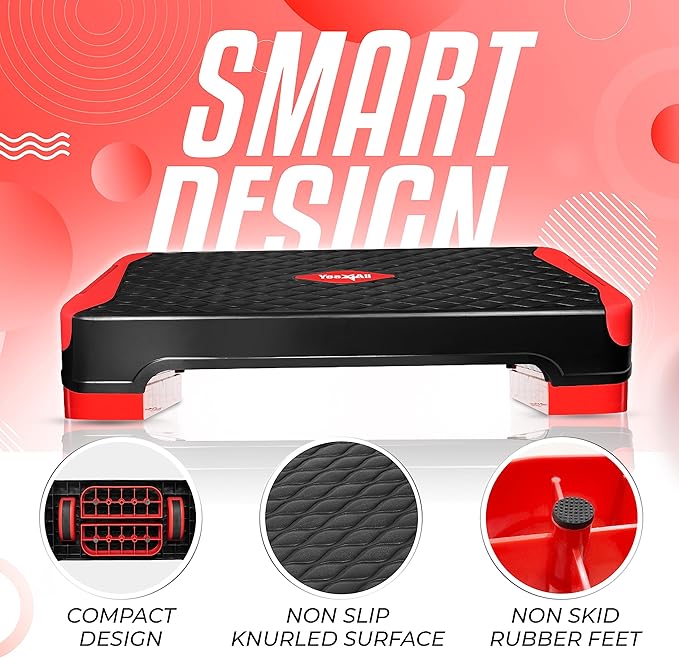 Yes4All 2-in-1 Adjustable Aerobic Step Platform Fitness Exercise Stepper with Rocker Balance Board Legs for Home Workout, Step Exercise & Balance Training