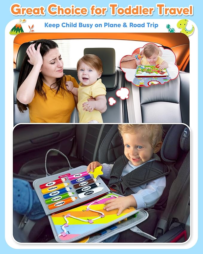 Gojmzo Busy Board Montessori Toys for Toddler Boy Girl Birthday Gifts, Busy Book Sensory Toys for Toddlers, Learning Educational Toddler Travel Activities