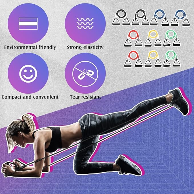 Shappy 10 Pcs Resistance Bands with Handles Exercise Stretch Bands for Exercise Woman Man Training Physical Therapy Workouts Fitness