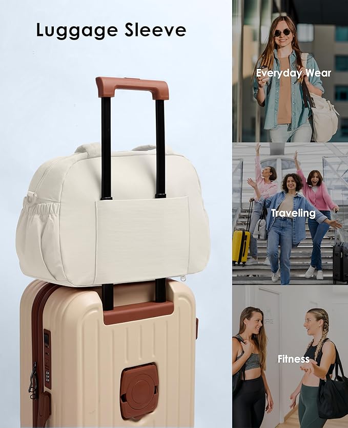 Gym Bag for Women, Travel Duffle Bags with Wet Pocket, Lightweight Carry on Bag Overnight Weekender Duffel Bag, Water Resistant (Beige)