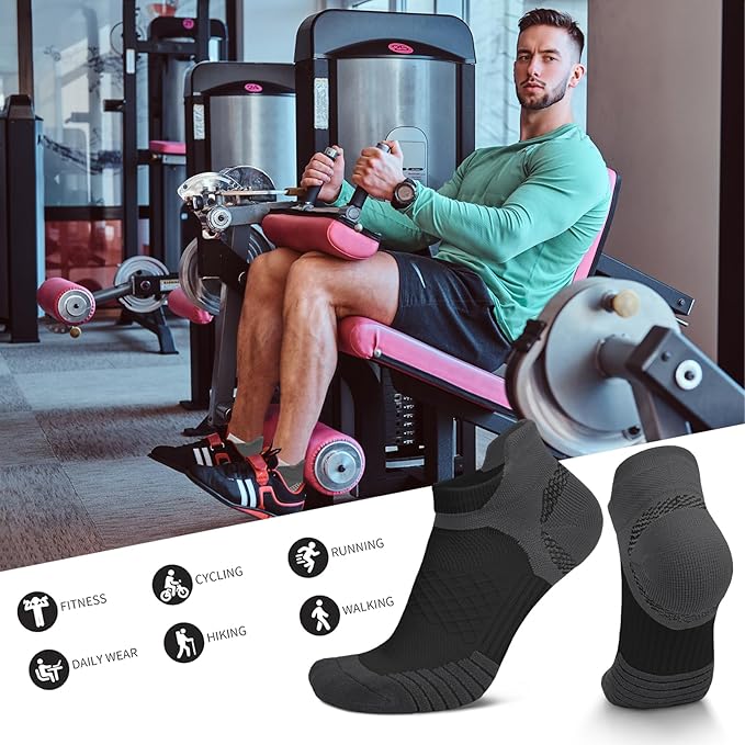 Iseasoo 6 Pairs Cotton Compression Ankle Socks – Cushioned Low Cut Running Socks with Arch Support for Women & Men