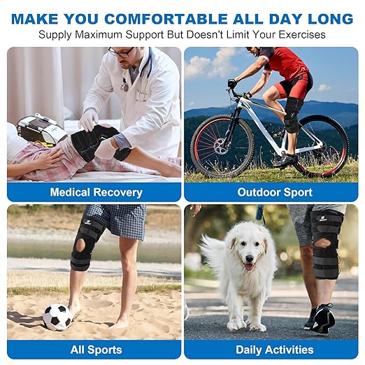 T TIMTAKBO 16inch Tall Hinged Knee Brace for Men/Women with Full Support,4 Compression Straps,2 Metal Side Stabilizers,Breathe Air Spacer Drytex Wrap for Knee Pain Relief,ACL,Arthritis,Meniscus