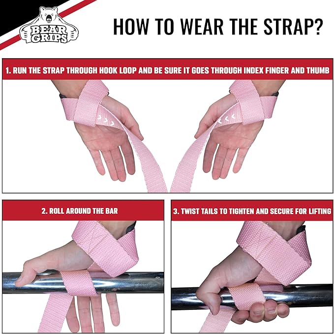Bear Grips Lifting Straps - Gym & Weightlifting Straps for Men & Women, Deadlift Support, 2 Pairs