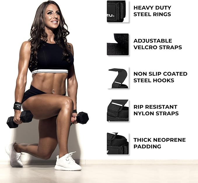 Weight Lifting Hooks, Padded Weight Lifting Straps Wrist Straps for Men and Women, Premium Deadlift Straps for Weightlifting and Powerlifting, Weight Lifting Gloves for Pull Ups