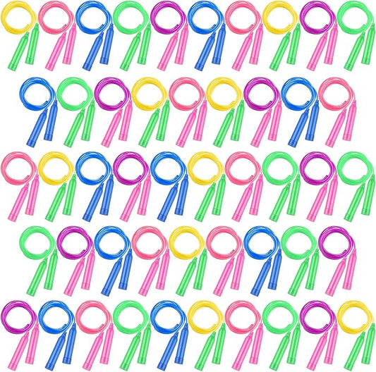 Elcoho 48 Packs Kids Jump Rope Set 7.3 Feet Adjustable Skipping Rope Colorful Kids Outdoor Jump Ropes for Kids Party Favors Outdoor Activity Birthday Reward Gift