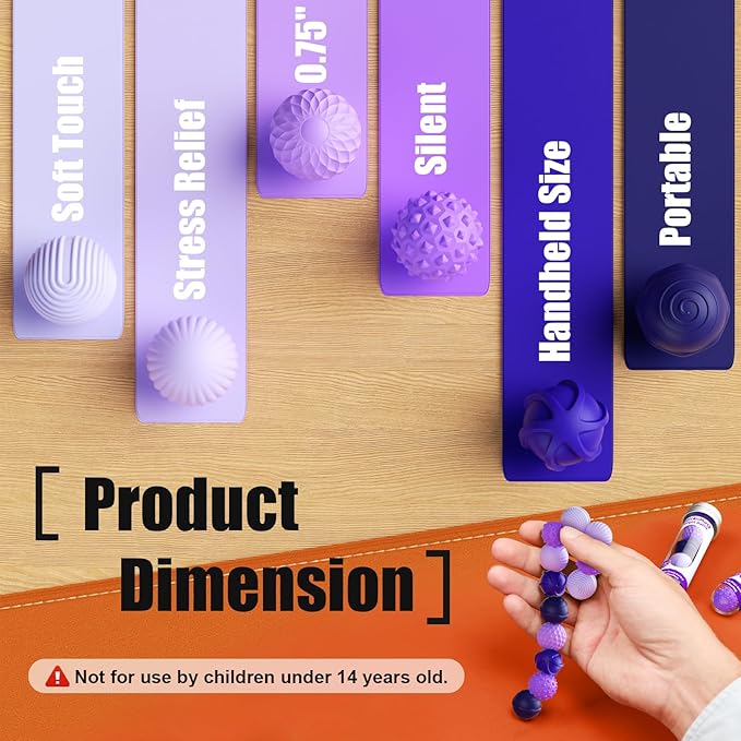 Silicone Magnetic Balls, Fidget Toys, 6-Pack Stress Relief Toys for Adults, Teens, Sensory Toy for Fingers Hands, Quiet Office Desk Toys with Textures, Magnet Fidget Fun Gift (Purple)