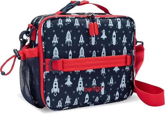 Bentgo Kids Lunch Bag - Durable, Double-Insulated Lunch Bag for Kids 3+; Holds Lunch Box, Water Bottle, & Snacks; Easy-Clean Water-Resistant Fabric & Multiple Zippered Pockets (Rocket)