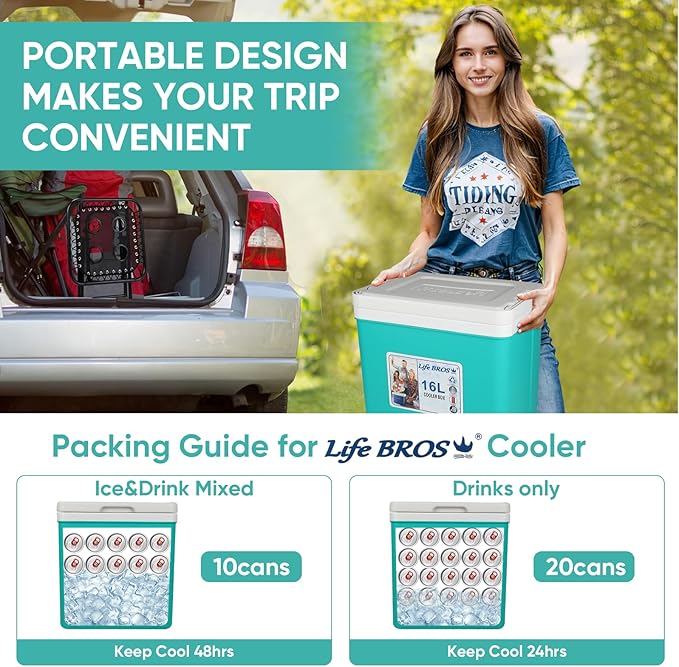 11Qt 19Qt Insulated Portable Cooler Leak-Proof Ice Chest Lunch Box Hard Coolers with Extra Ice Pack for BBQ, Camping, Pincnic