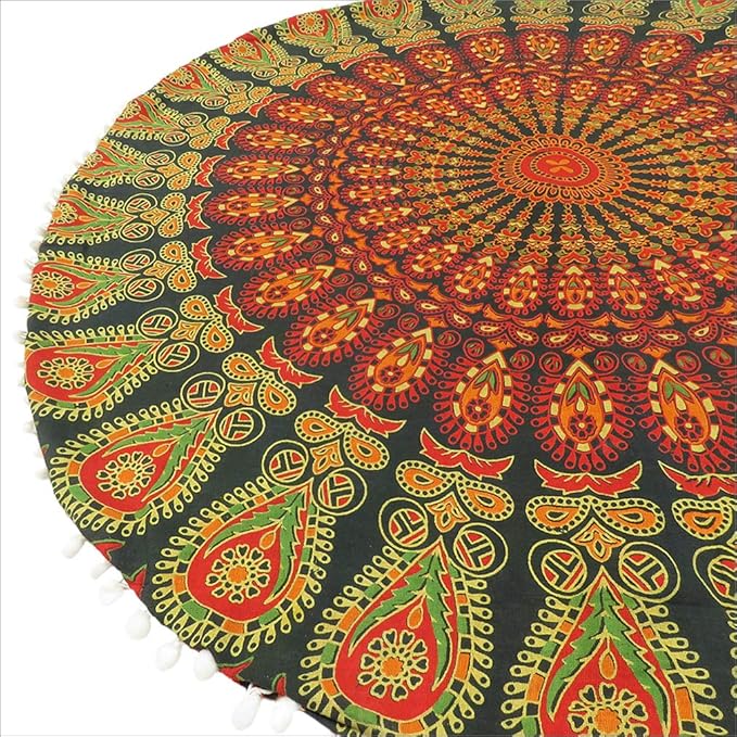 Eyes of India - Mandala Floor Pillow Cover Meditation Cushion Seating Throw Hippie Round Colorful Decorative Bohemian Indian Pouf Ottoman Handmade Cover ONLY (A1 Green, 32" x 32")