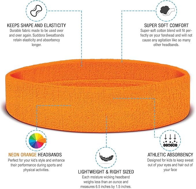 Suddora Sweatbands for Kids, Moisture Wicking 2 Wristbands and 1 Headband Set, Soft and Skin-Friendly Fabric, Moisture-Wicking Athletic Sweat Bands for Basketball, Baseball, Soccer