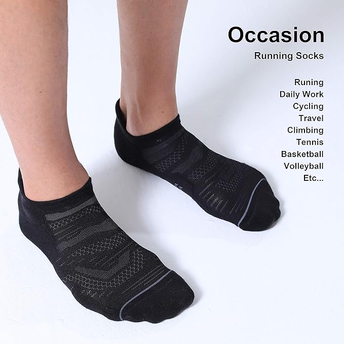 CS CELERSPORT 6 Pack Men's Running Ankle Socks with Cushion, Low Cut Athletic Sport Tab Socks