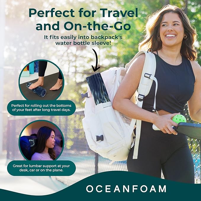 Oceanfoam Ripple Travel Foam Roller (11" x 3.35") Firm Mini Foam Roller for Physical Therapy, Deep Tissue Massage, Back Pain - High Density, Wave Textured - Yoga (Dark Navy, Hunter & Seafoam Marbled)