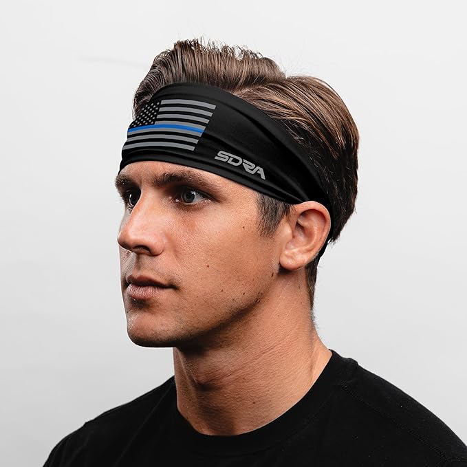 Suddora Thin Blue Line Tapered Headband Headband-for Honoring Police and Law Enforcement Officers, Breathable Non-slip Fabric Sweatbands for Soccer, Tennis, Workout, Costumes & Cosplay