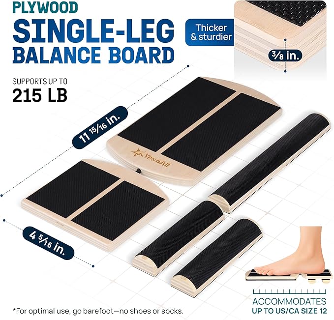 Yes4All 350LBS Professional Wooden Balance Board for Leg Workout, Anti-Slip Rocker Board, Wobble Board for Standing Desk