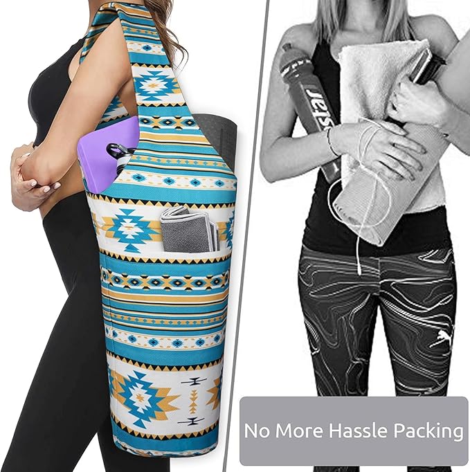 Fashion Printed Yoga Mat Bag with Large Side Pocket & Zipper Pocket Long Tote Yoga Bag Fit Most Size Mats - Holds More Yoga Accessories