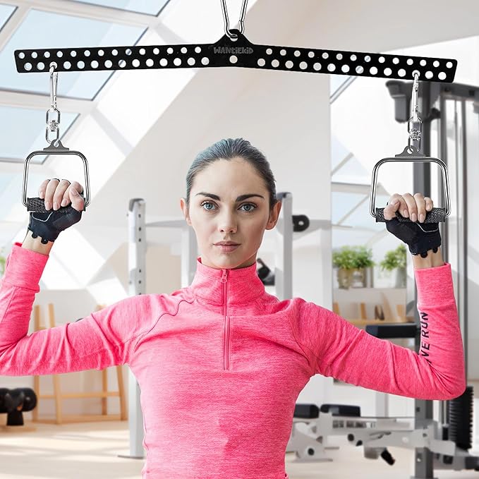 Multi-Grip LAT Pull Down Bar Hardened Powder-Coated Finish, 360° Rotating Stainless Steel Adapter, Neutral & Wide Grip Spreader Bar for Pulley System Gym & Cable Machines