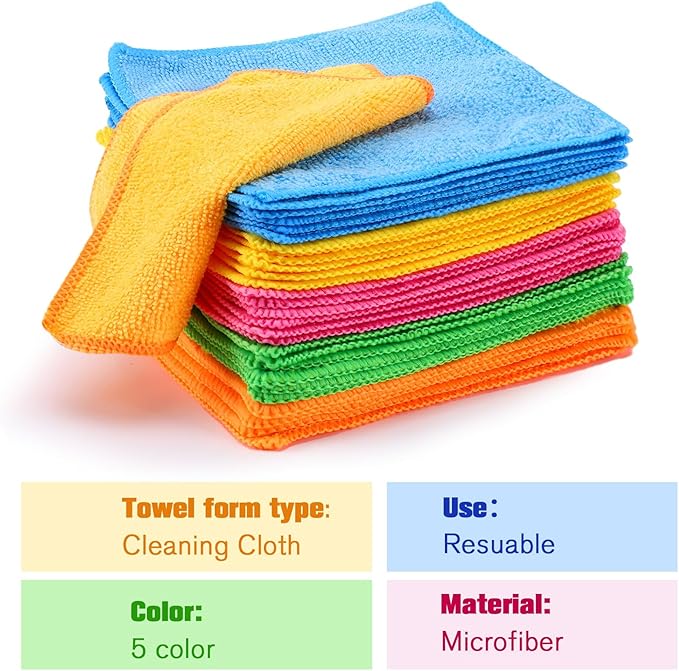 Tanlade Microfiber Cleaning Cloth Cleaning Rags Reasonable Kitchen Towels Microfiber Towels Cars Wash Dry Erase Cloth(6 x 6 Inch,Green/Blue/Yellow/Pink/Orange,50 Pcs)