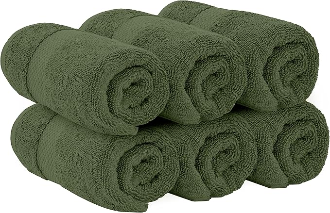 White Classic Luxury Hand Towels for Bathroom-Hotel-Spa-Kitchen-Set - Circlet Egyptian Cotton - 16x30 Inches - Set of 6 (Forest Green)