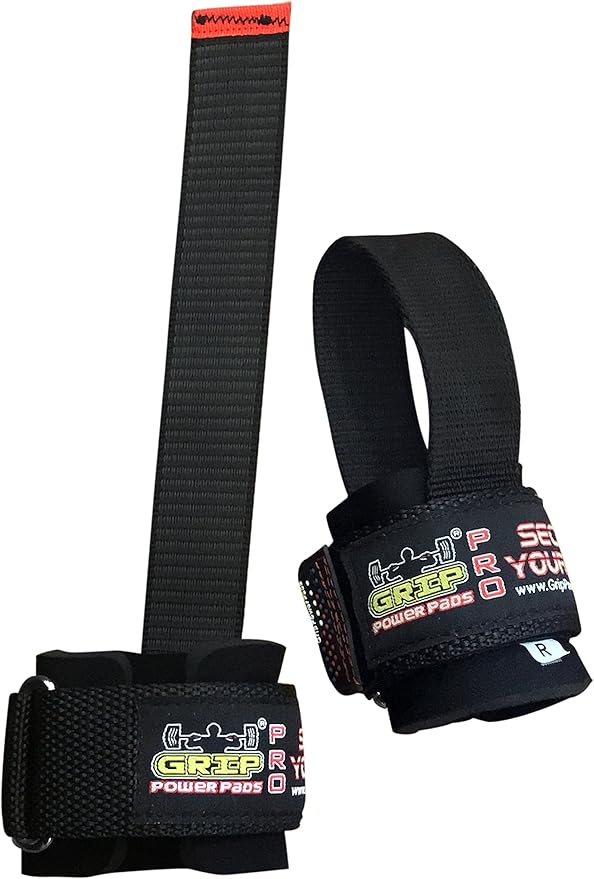 Heavy Duty Lifting Straps Neoprene Padded 1 Pair Wrist Wraps & Rubbery Grip Support Straps with Cotton Coated Rubber on One Side