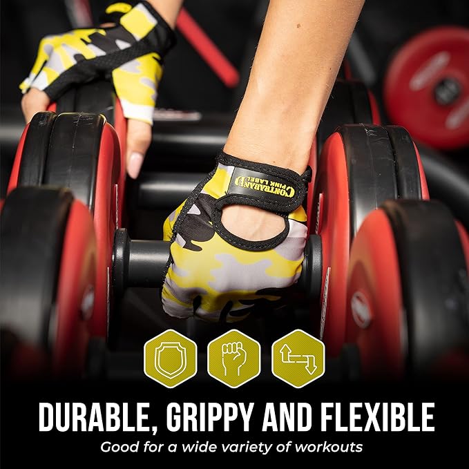 5217 Women's Design Series Camo Print Lifting and Rowing Gloves (Pair) - Lightweight Vegan Medium Padded Microfiber Amara Leather w/Griplock Silicone