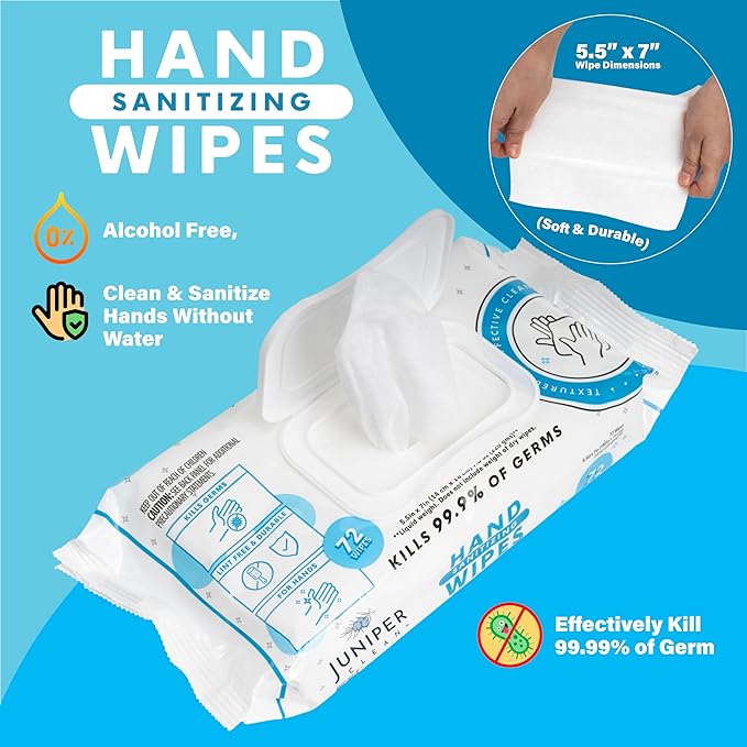 1 Pack Hand Sanitizing Wipes, Alcohol Free 72 Count Disposable Hand Sanitizer Wipes, Fresh Scent, Lint Free & Durable