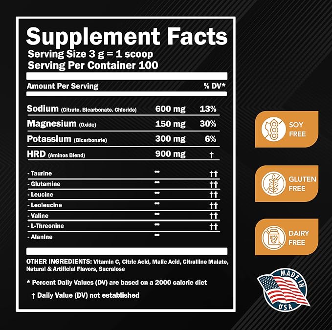 HRDWRK Electrolytes Powder with Magnesium, Potassium - Sugar Free Electrolytes Boost Endurance and Reduce Fatigue with This Electrolytes Supplement - Maximum Hydration - Keto Friendly